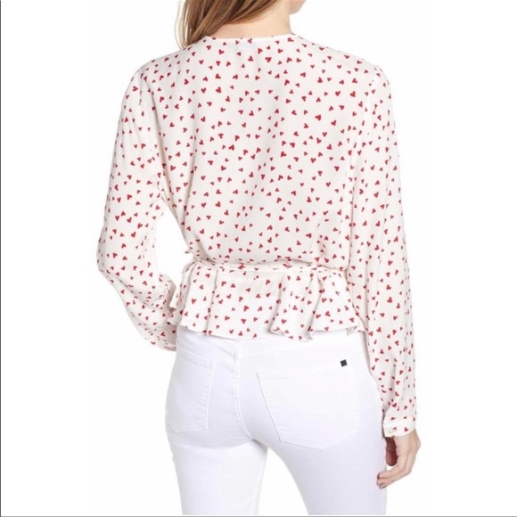Rails Simone heart print ruffle wrap blouse red white tie waist peplum size S - Picture 2 of 8